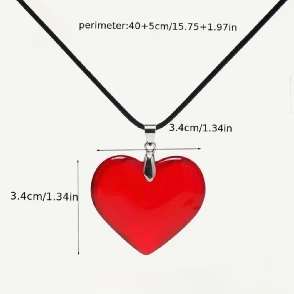 Red Glass Heart Choker Necklace Y2K Valentine Love Cute Gift Adjustable Charm - Picture 10 of 10